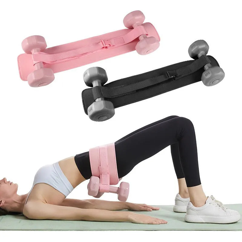 Black weight-bearing hip bridge auxiliary strap with load-bearing belt for fitness training