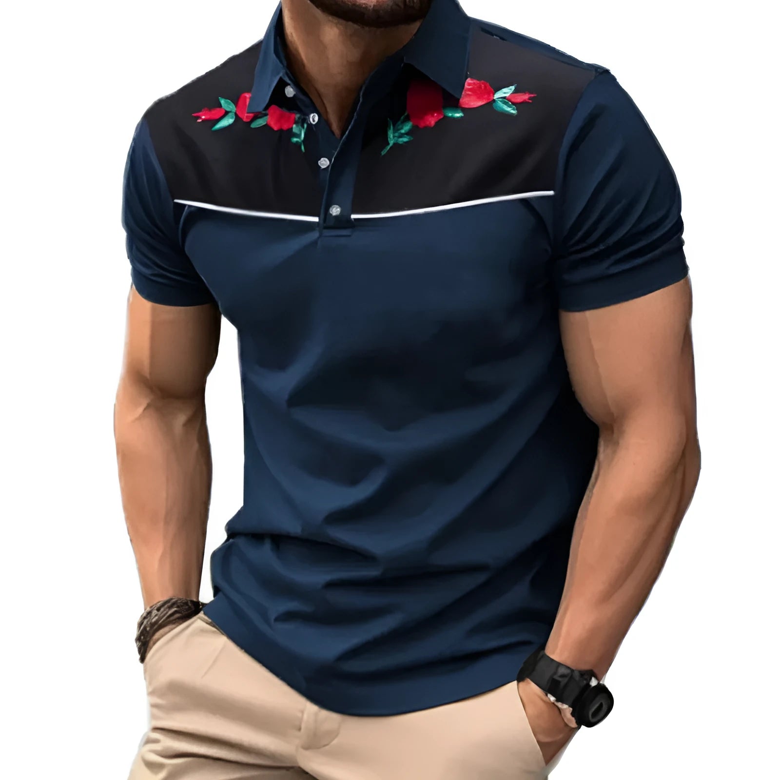 Men's short sleeve mesh polo shirt with zipper decoration in picture colour