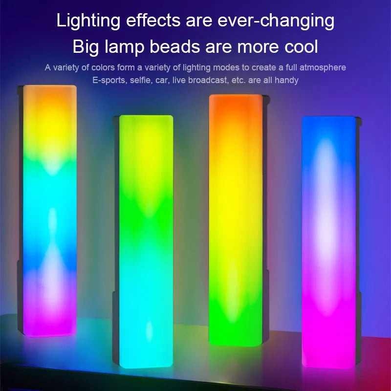 3D RGB light pick-up table top ambiance lamp with voice-activated rhythm lighting in black or white shell