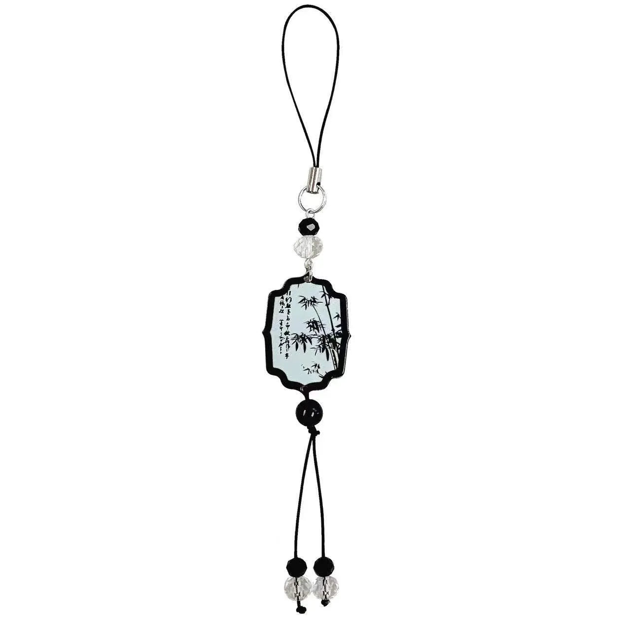 Guofeng Chinese style bead pendant keychain with plant and flower pattern in Fan colour