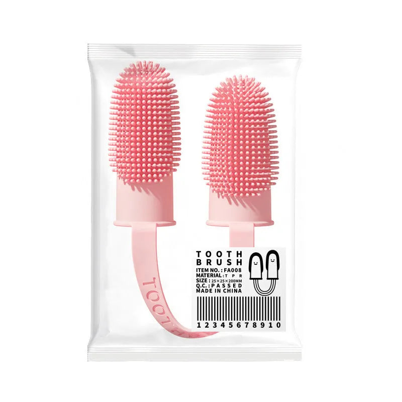 Pet dental cleaning finger set with TPR dual brushes in multiple colours