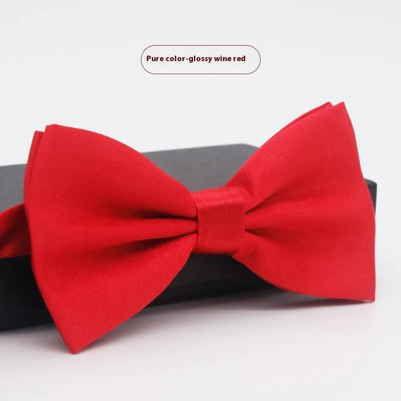 Men's solid colour formal bow tie in flat head style showing 12x6cm dimensions