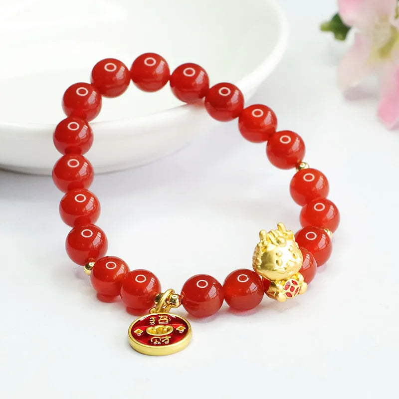 Red agate bead bracelet for Chinese zodiac dragon, beads are 8mm.