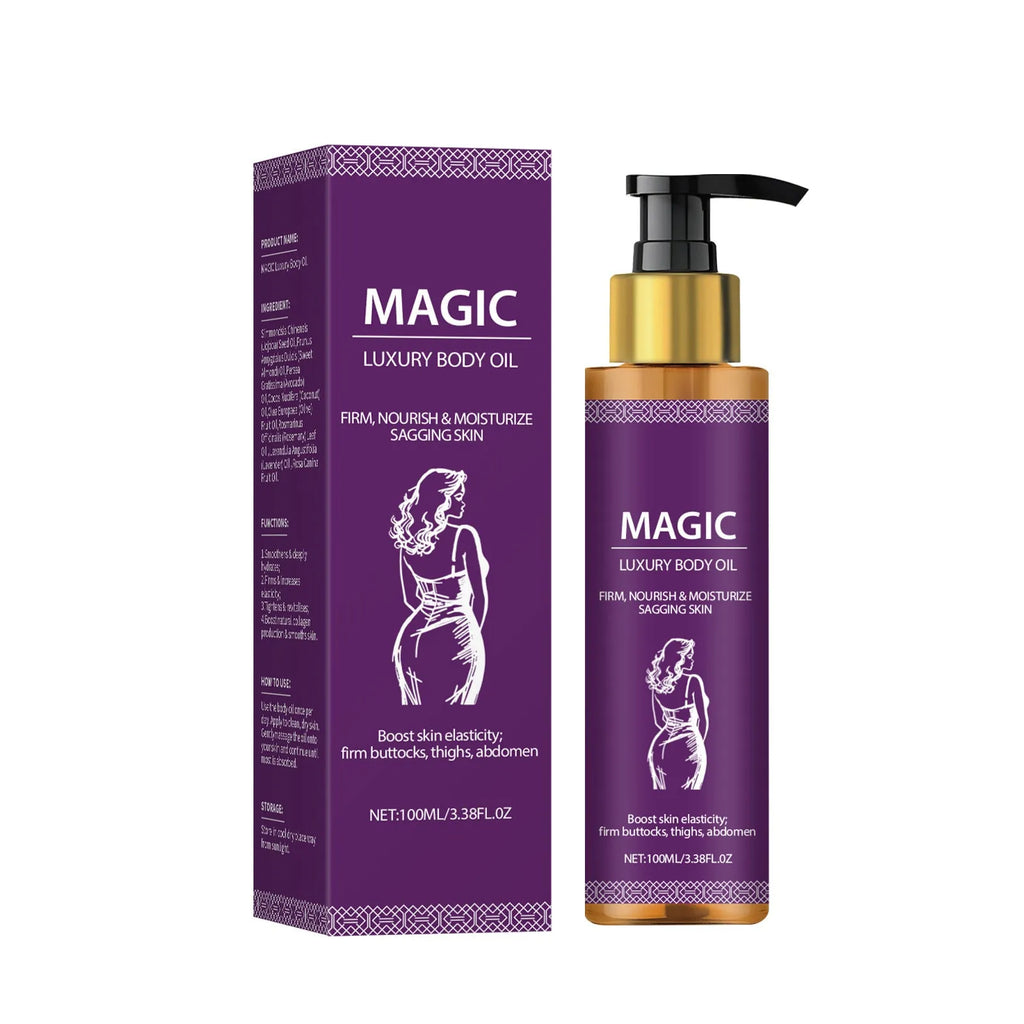 100ml bottle of soothing body treatment oil containing jojoba, camellia, and sweet almond oils.