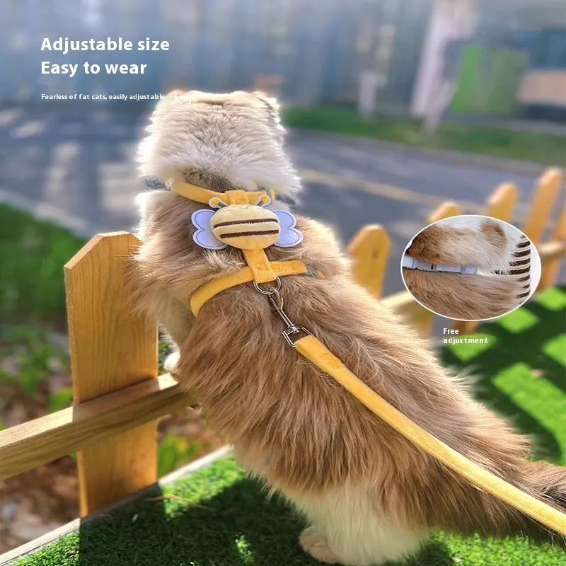 Bee-shaped cat harness and lead set in polyester with teddy bear motifs