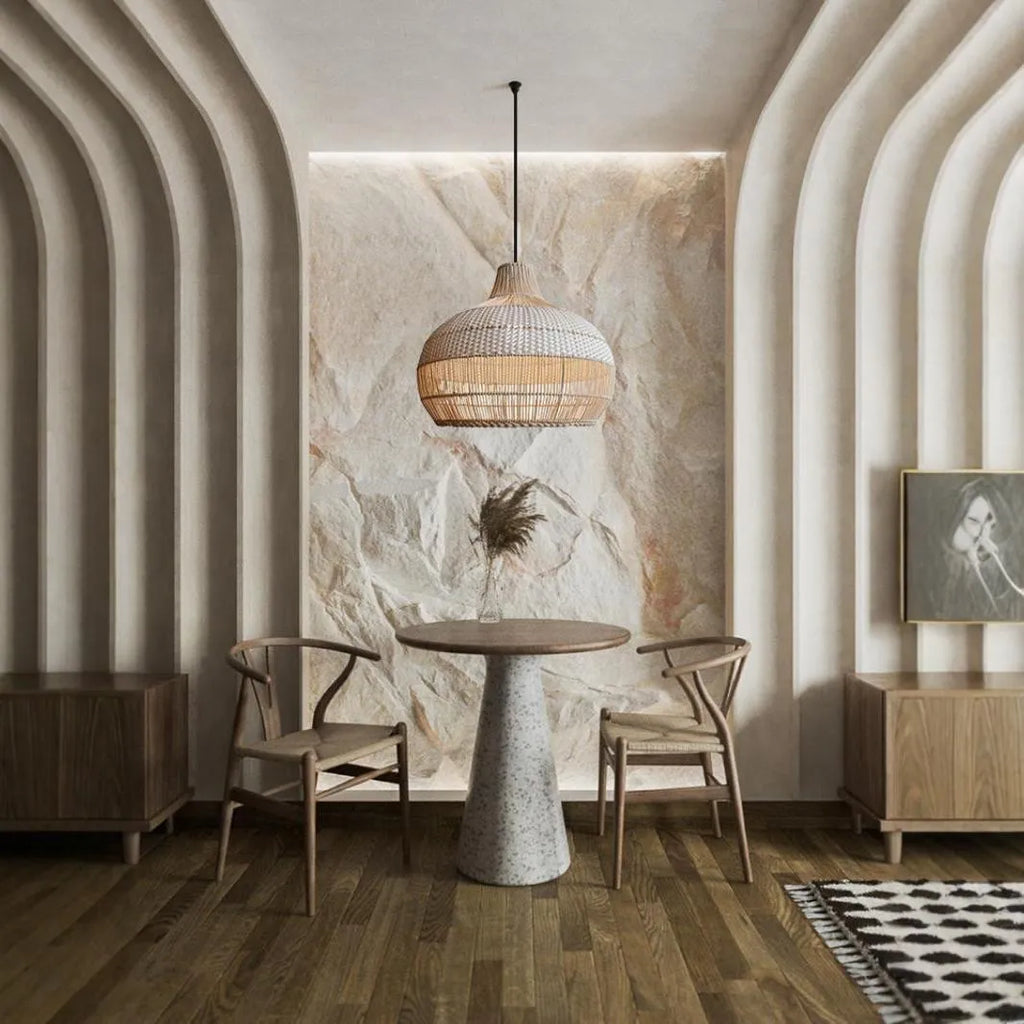 60cm diameter woven rattan chandelier in Silent Wind style for living room or lounge.