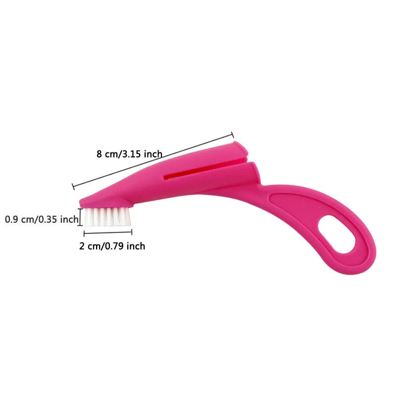 Red and white pet finger toothbrushes with silicone bristles for dog and cat dental cleaning.
