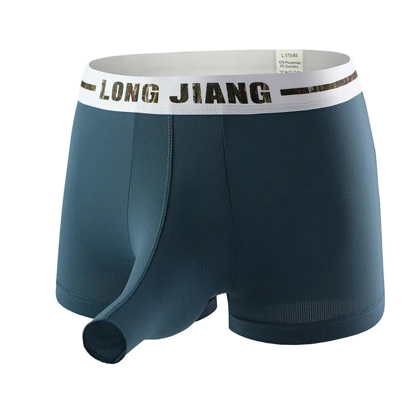 Men's solid colour ice silk boxer shorts in mid-waist trunk style