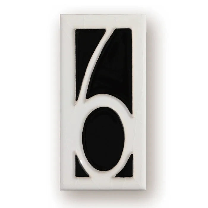 Handmade retro ceramic doorplate with enamel art number, measuring 76mm by 152mm.
