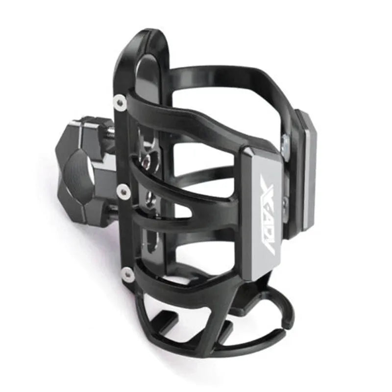 Metal alloy water bottle cage mounted to Honda X-ADV scooter pedal in black finish