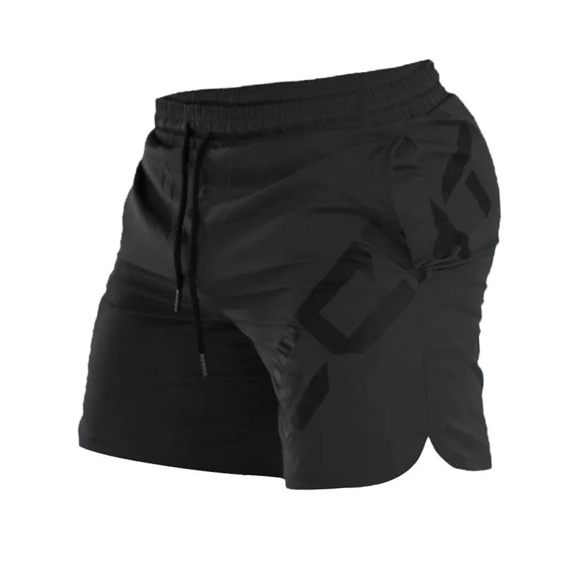 Men's elastic thin training running shorts in knee-length design with quick-drying nylon blend fabric