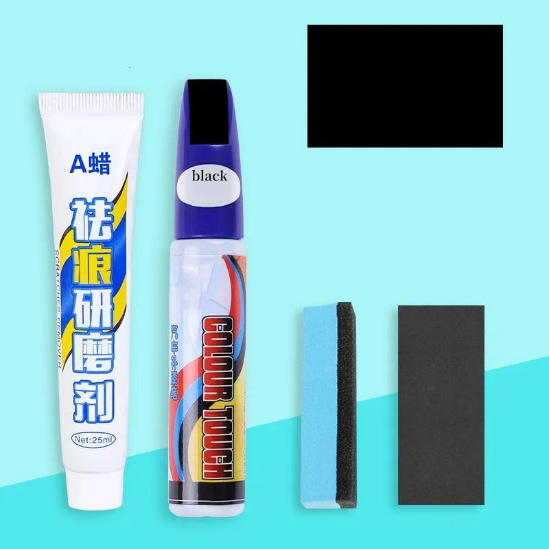 Automotive paint repair pen scratch repair fluid 4-piece set with touch-up pen, wax, sponge and sandpaper