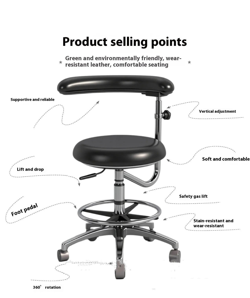 Black leather dental patient lifting chair with integrated mechanism for clinic use