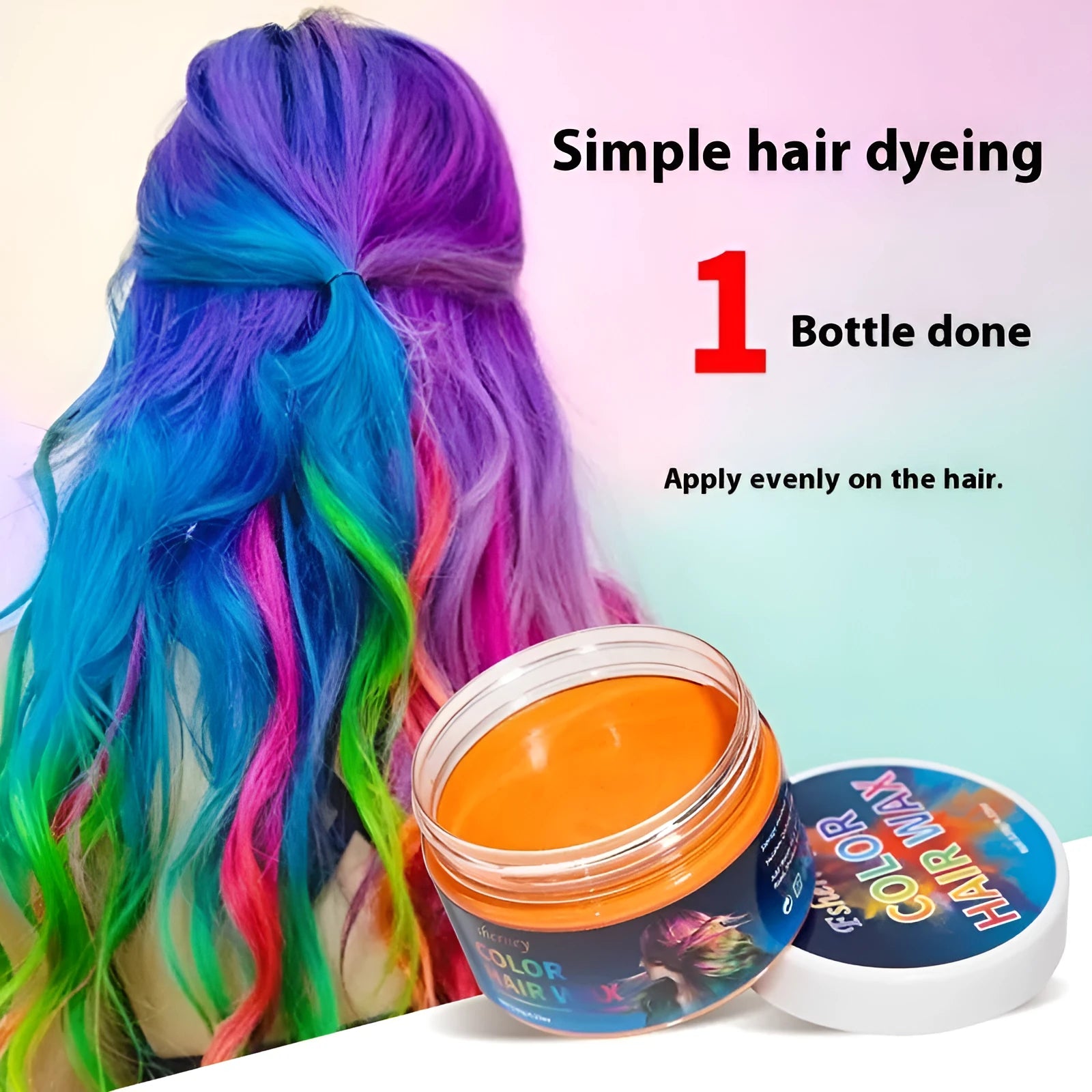 120g pot of hair styling clay in various colours including blue, red, grey, and yellow