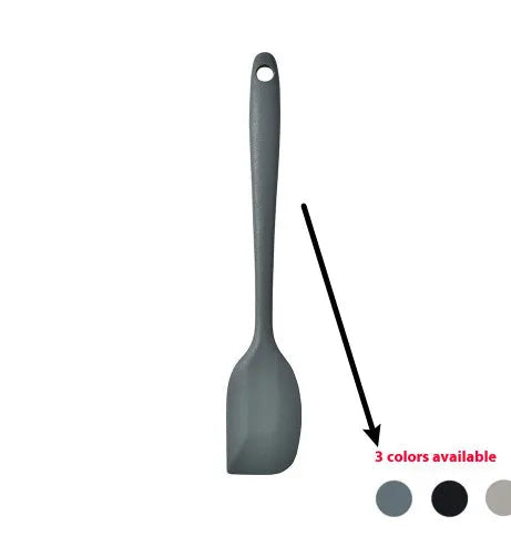 Silicone kitchen utensil set with 12 pieces including spatula, turner, ladel, and food clip in rotating storage bucket