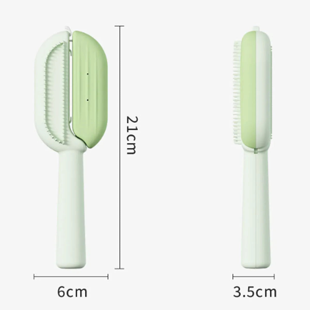 Blue plastic pet grooming comb with water tank for cats and dogs on a white background