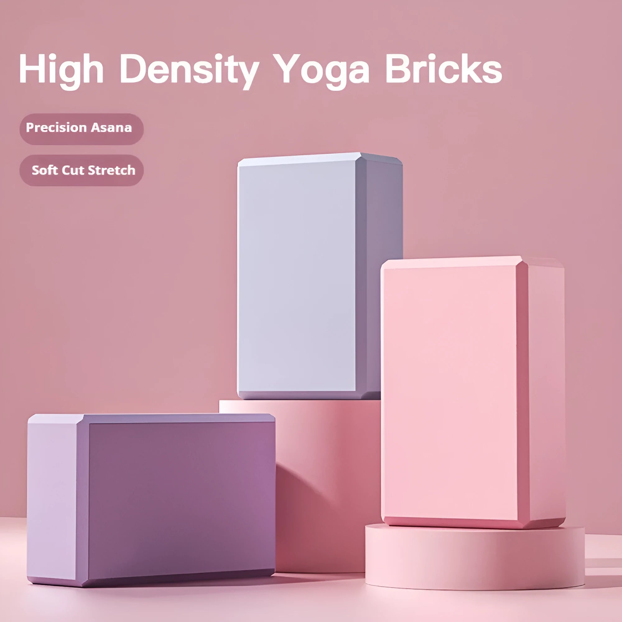 Solid colour high-density EVA foam yoga block with ridged sides on a gym mat