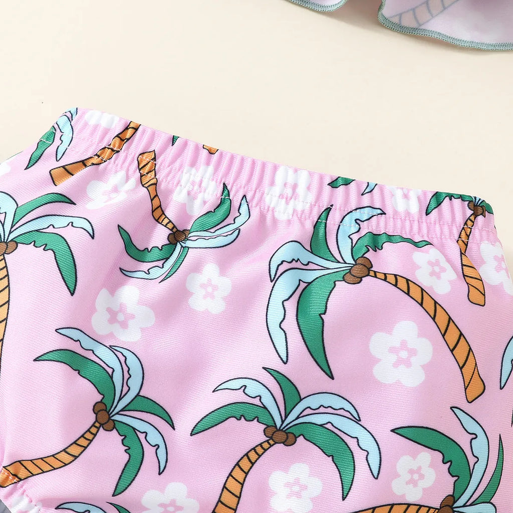 White polyester swimsuit set for baby girls with top and shorts for ages 6 months to 3 years
