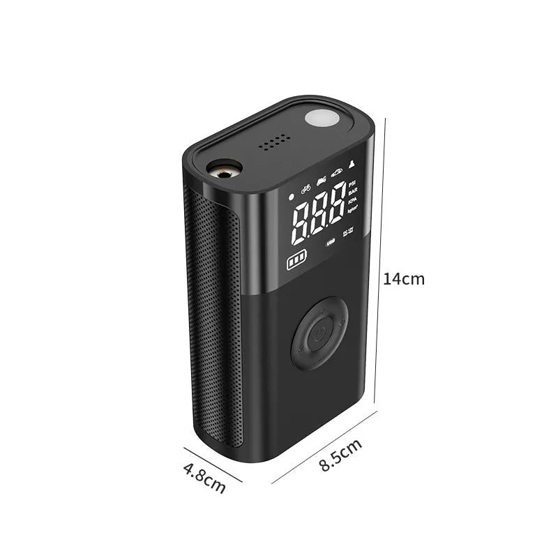 Wireless digital display air pump with car tyre adapter and pressure gauge on ABS housing