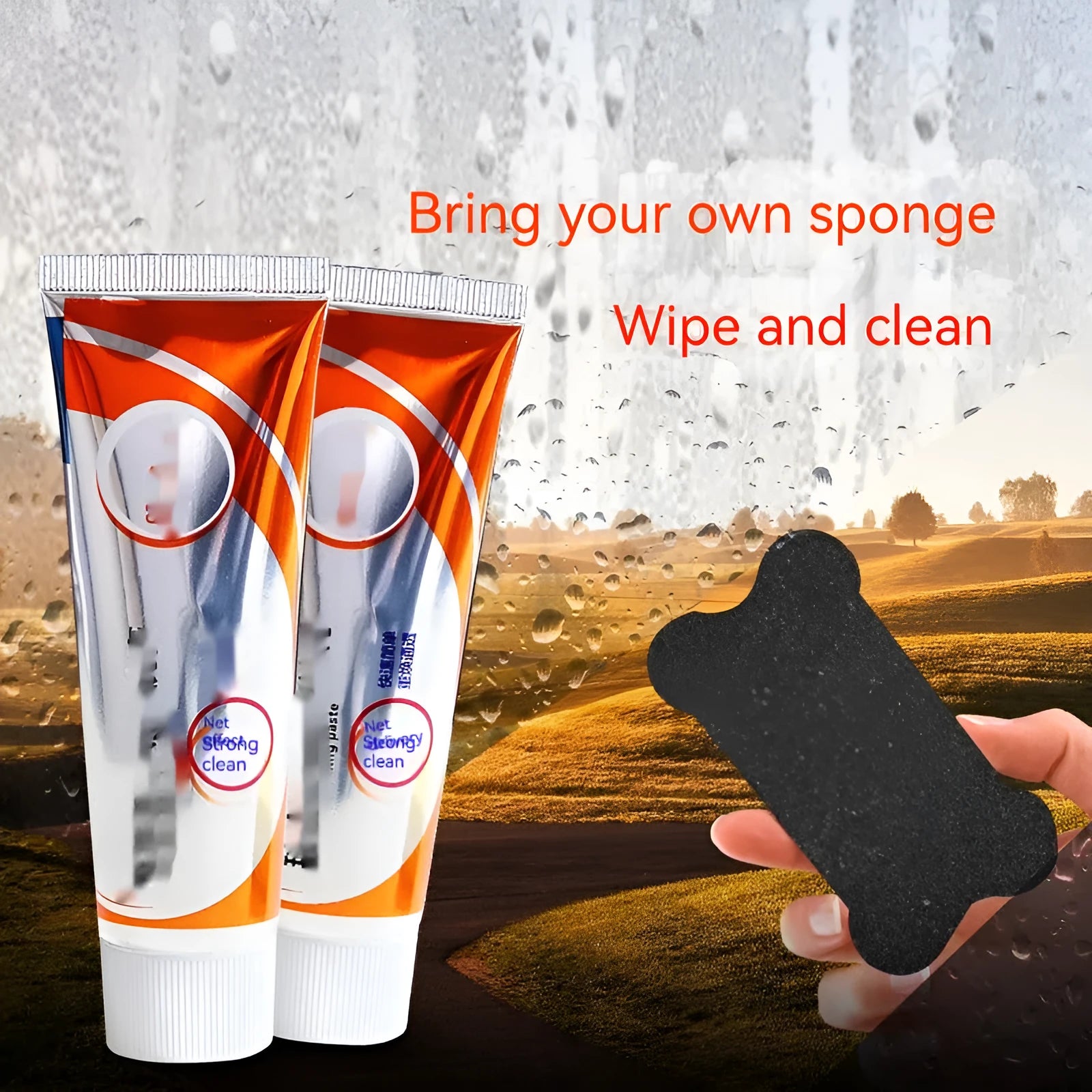 65ml white car windshield cleaning paste bottle with spong mop for oil stain removal from vehicle glass