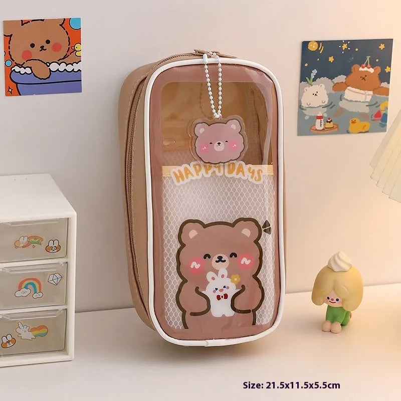 Transparent cartoon pencil case with large capacity and vertical South Korea style patterns