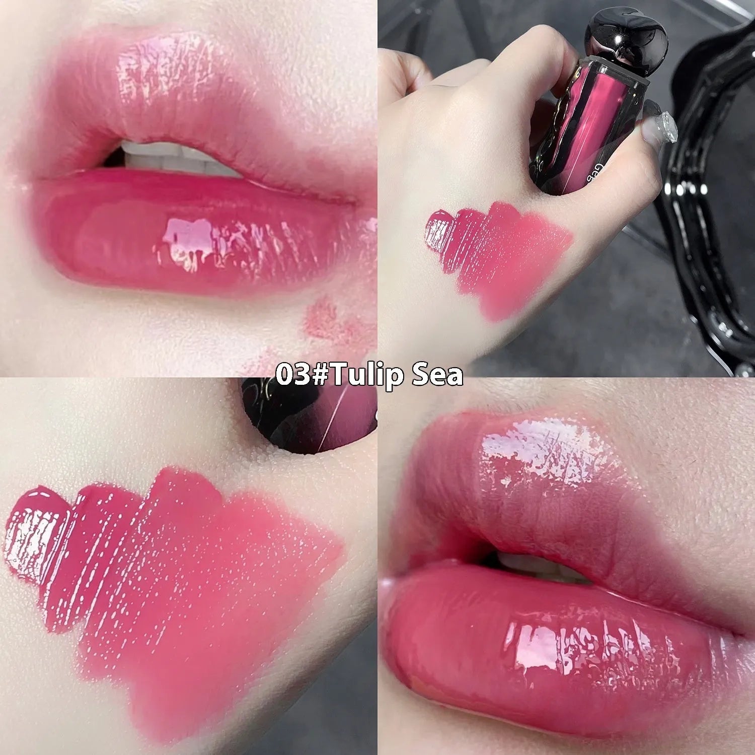 Glacier Lava mirror lip gloss tube with built-in mirror, shown in one of seven available shade numbers.