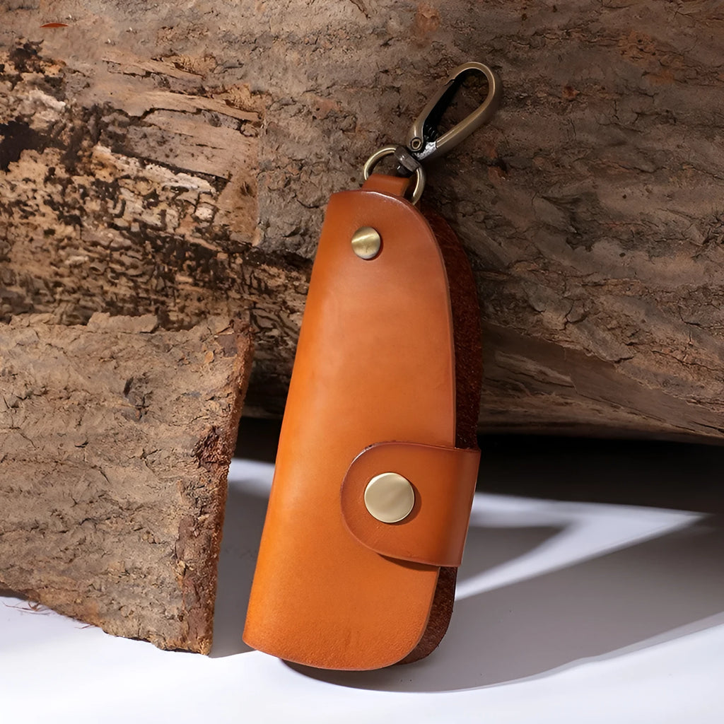Genuine leather handmade car key case for short keys in black, brown, coffee and purplish red