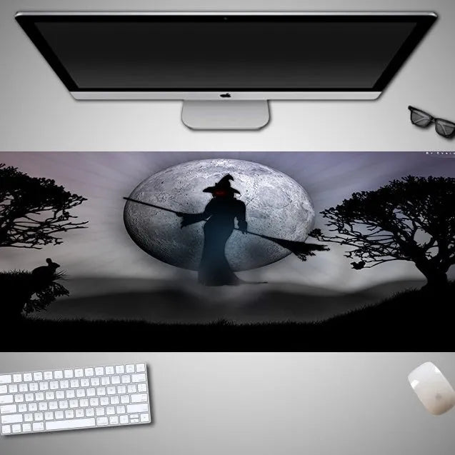 Oversized Halloween-themed mouse pad with graphic design on non-slip rubber cloth surface