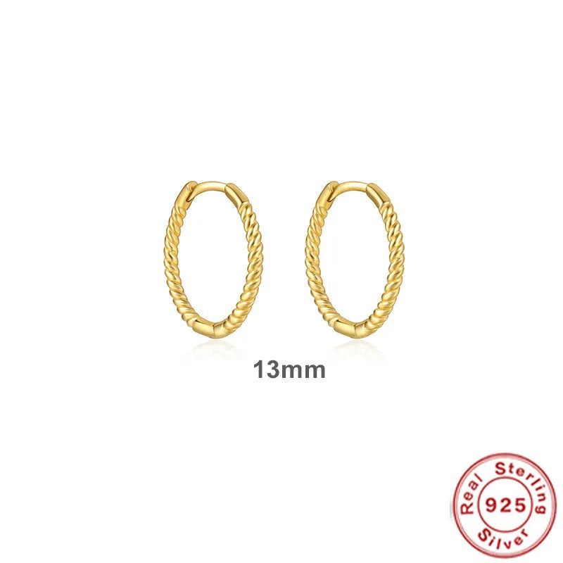 Sterling Silver twisted string round ring earrings in gold or platinum electroplated finishes