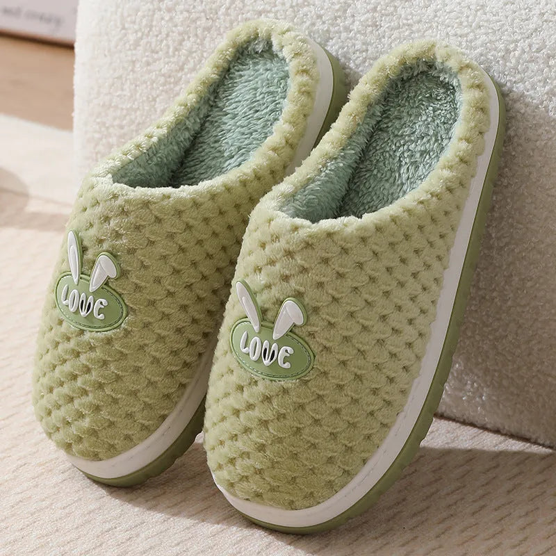 Women's rabbit plaid artificial fur house slippers with a thick rubber sole in five colour options.