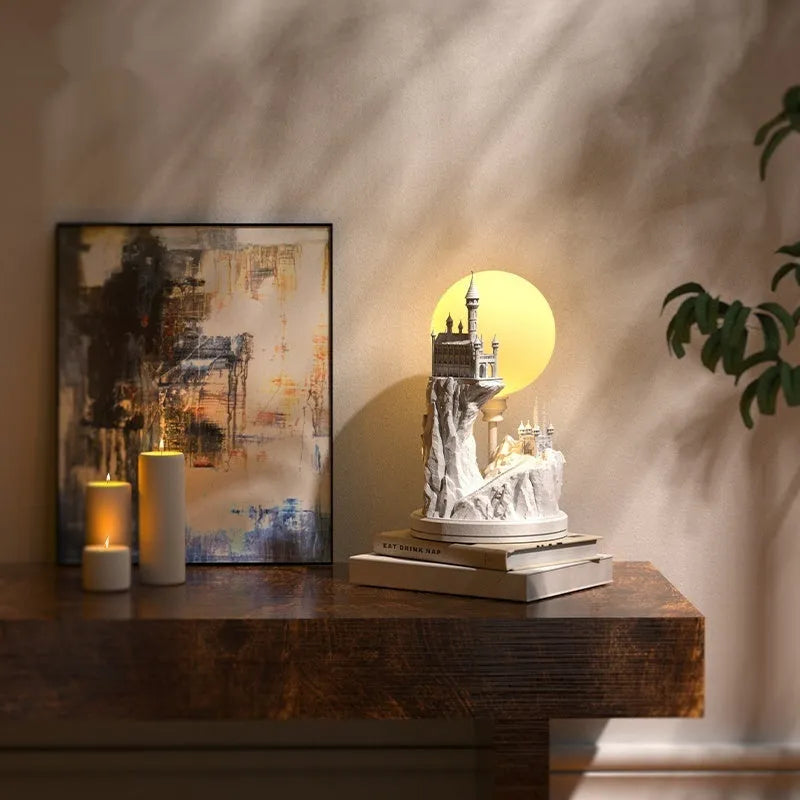 White composite gypsum table lamp with wire control switch for bedroom night lighting