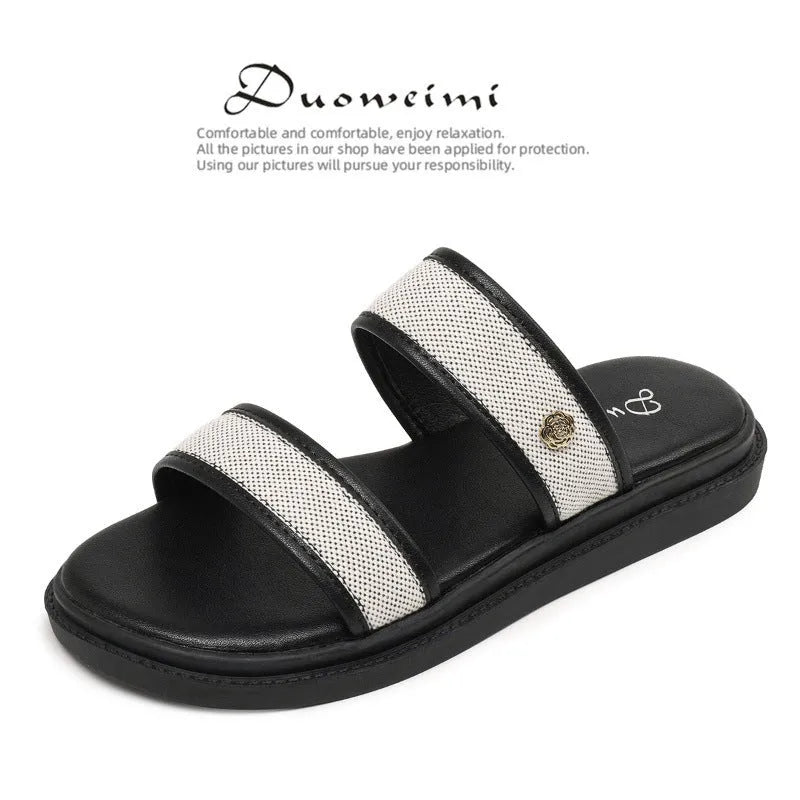 Brown women's vintage retro flip-flop sandals with artificial PU upper and soft bottom