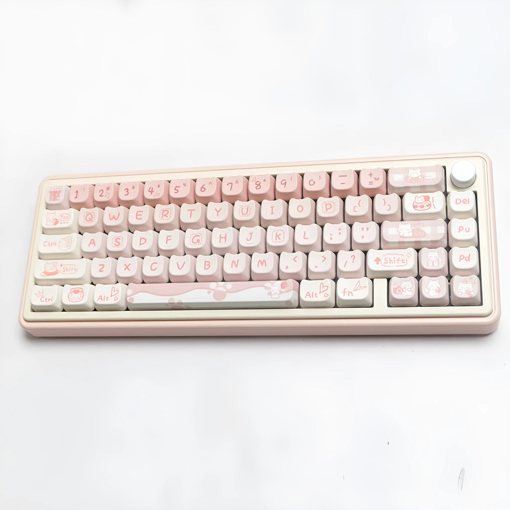 Complete set of PBT sublimation printed keycaps for mechanical keyboards arranged in grid pattern