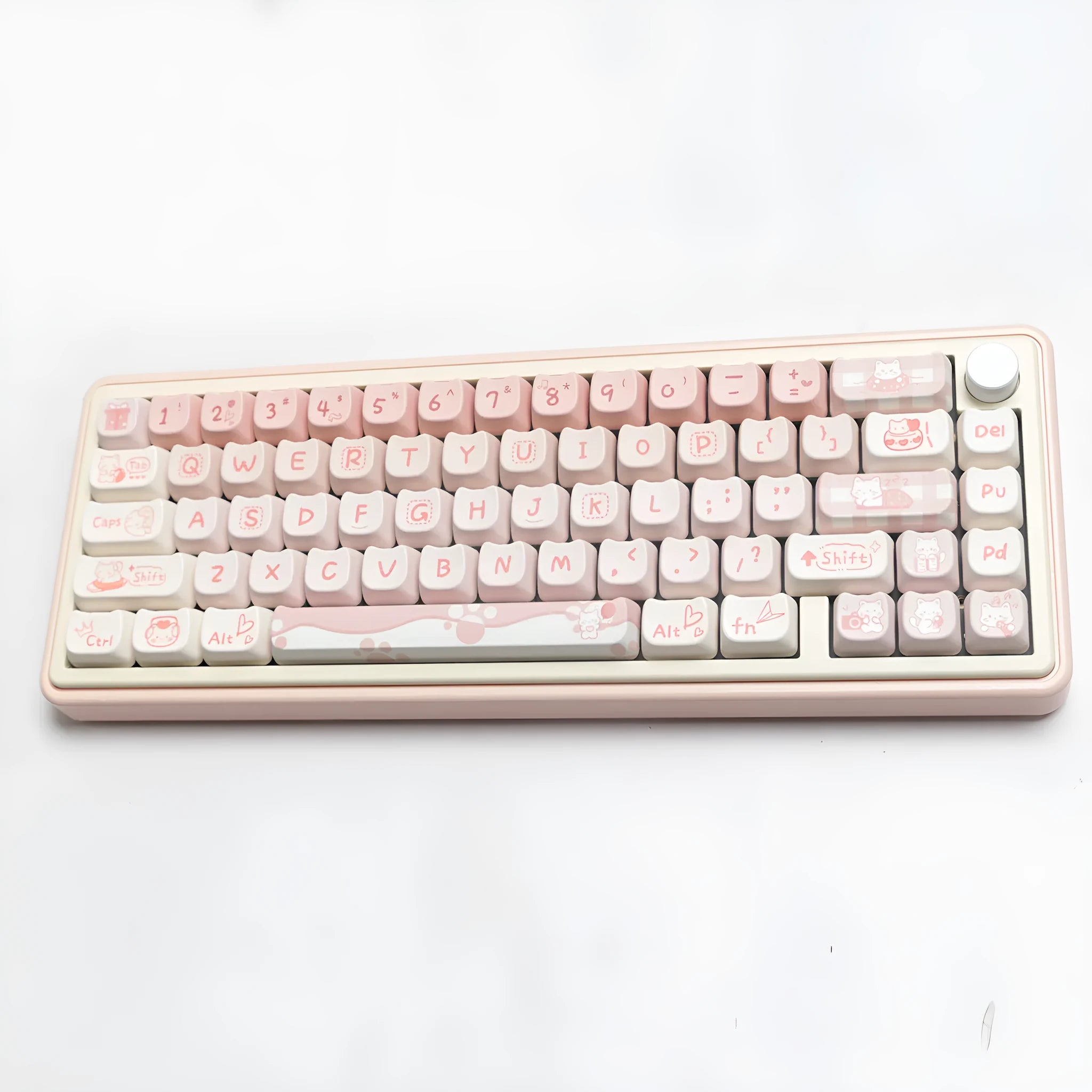 Complete set of PBT sublimation printed keycaps for mechanical keyboards arranged in grid pattern