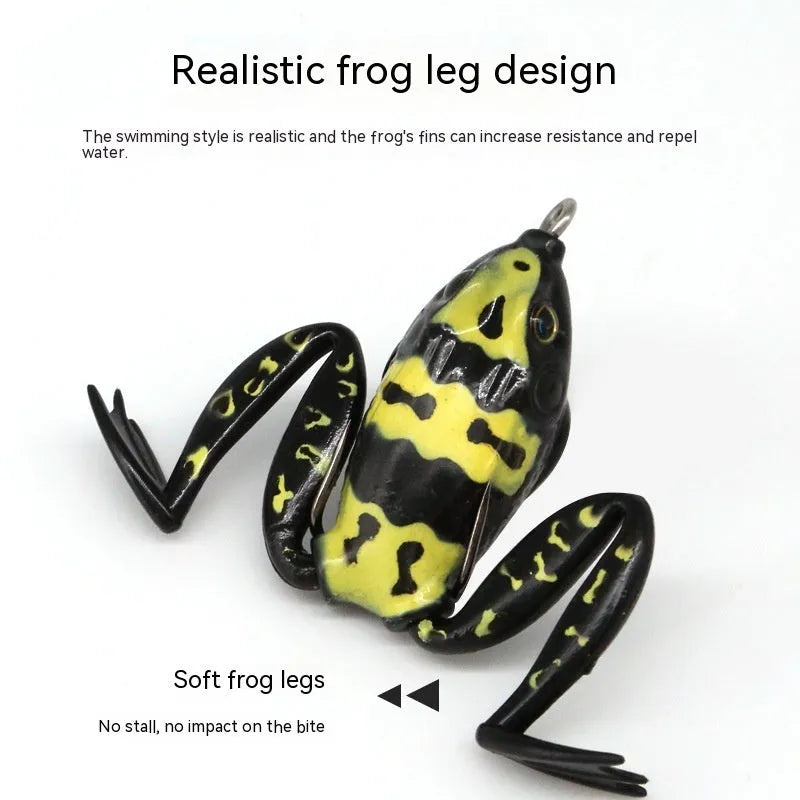 Bionic real thunder frog fake bait with double hook in grass green and black yellow dots colour options for black bass fishing