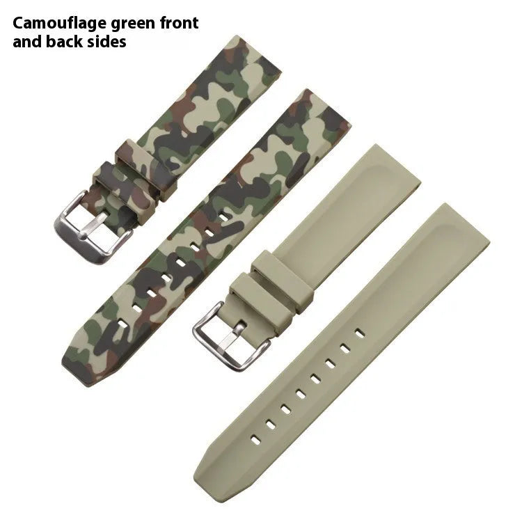 Camouflage pattern silicone watch strap in 20mm 22mm 24mm width options with green blue grey colours