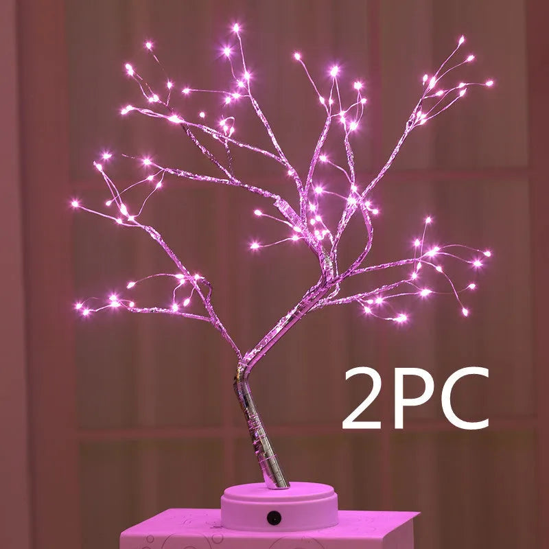 USB-powered Christmas tree light with touch control and 108 LED lights in festive decoration setting