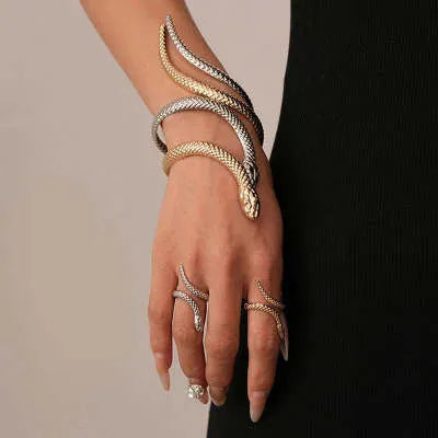 Exaggerated twisted winding simulated snakes opening ring and bracelet 2-piece set