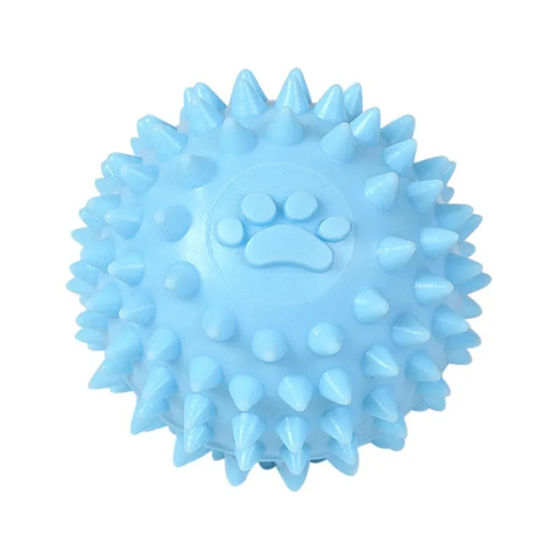 Blue TPR dog chewing ball with footprint texture, 6cm diameter pet dental toy