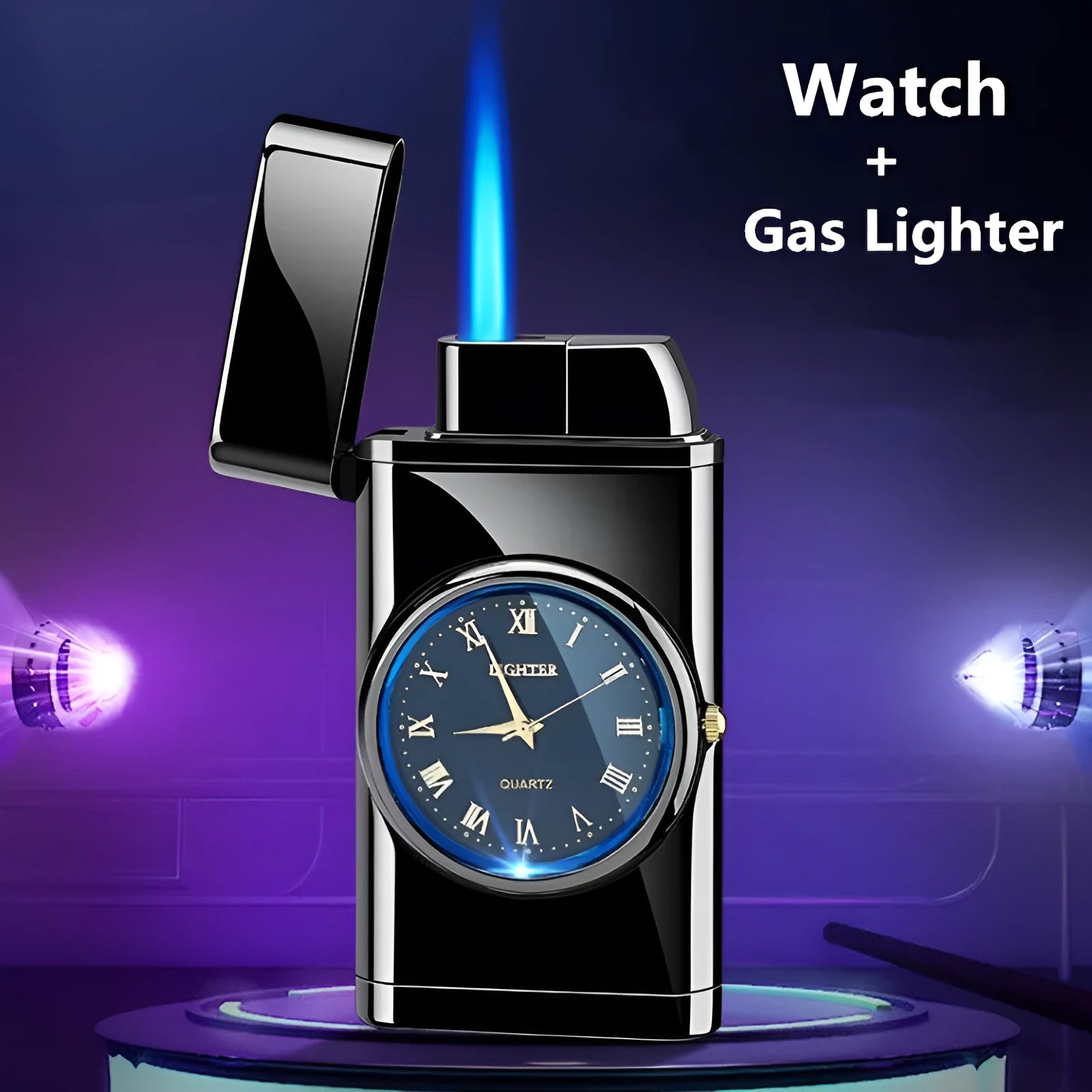 Electronic watch design metal cigarette lighter with wind-resistant ignition and LED flashing lamp