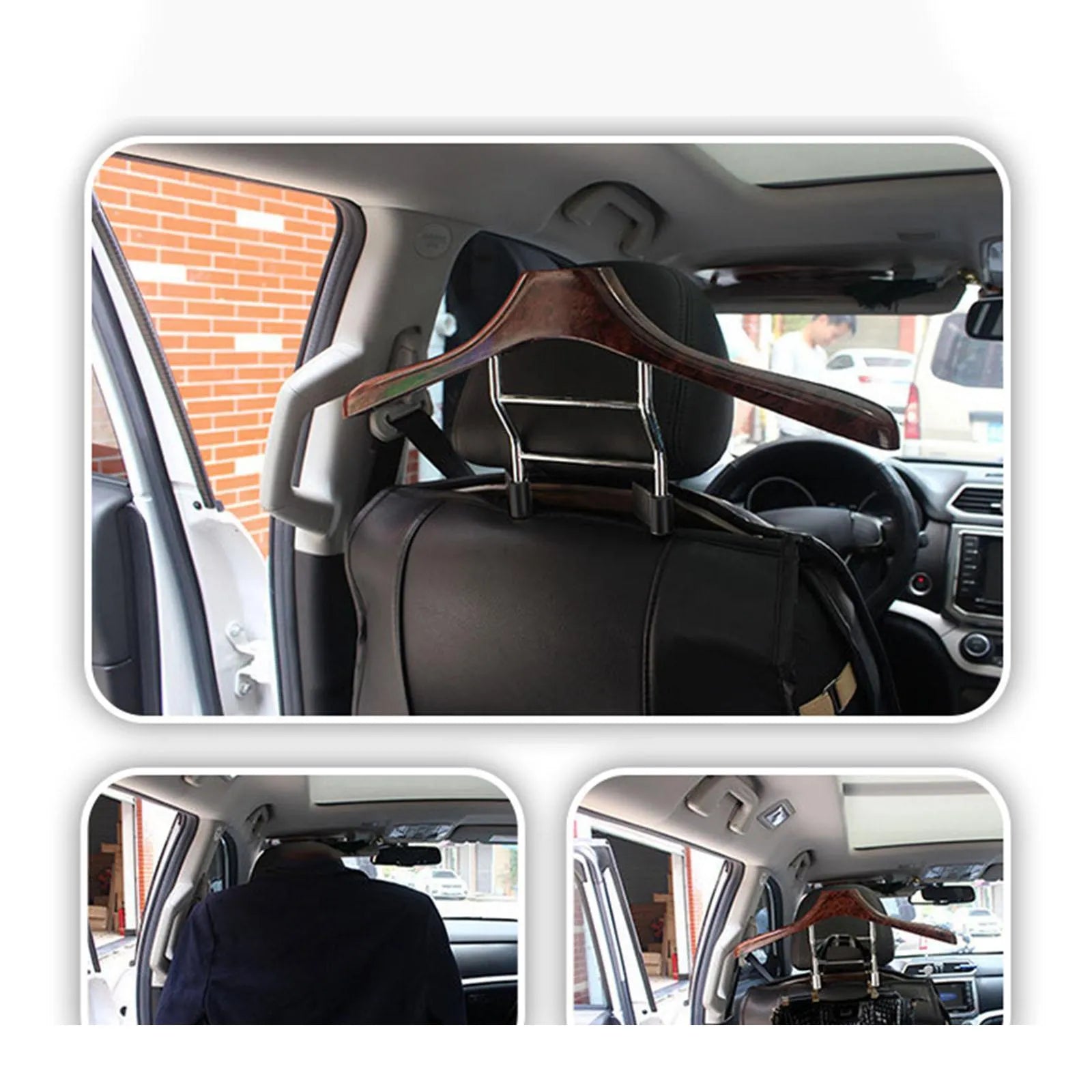 Wood yellow stainless steel car clothes hanger with detachable hooks measuring 46.5cm
