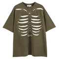 Men's black loose fit cotton T-shirt with skull and letter print, drop-shoulder sleeves