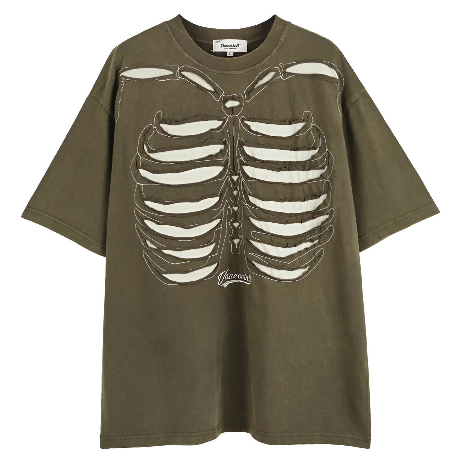 Men's black loose fit cotton T-shirt with skull and letter print, drop-shoulder sleeves