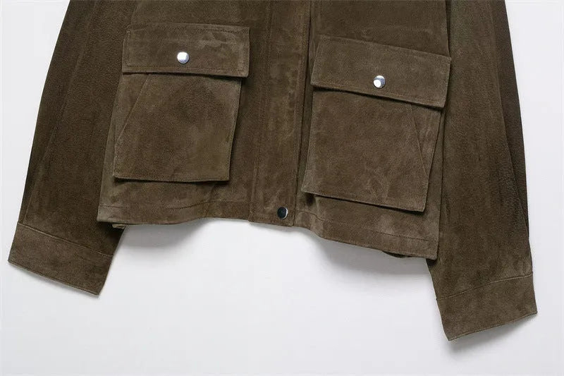 Women's picture colour PU leather jacket in Japanese Korean casual style