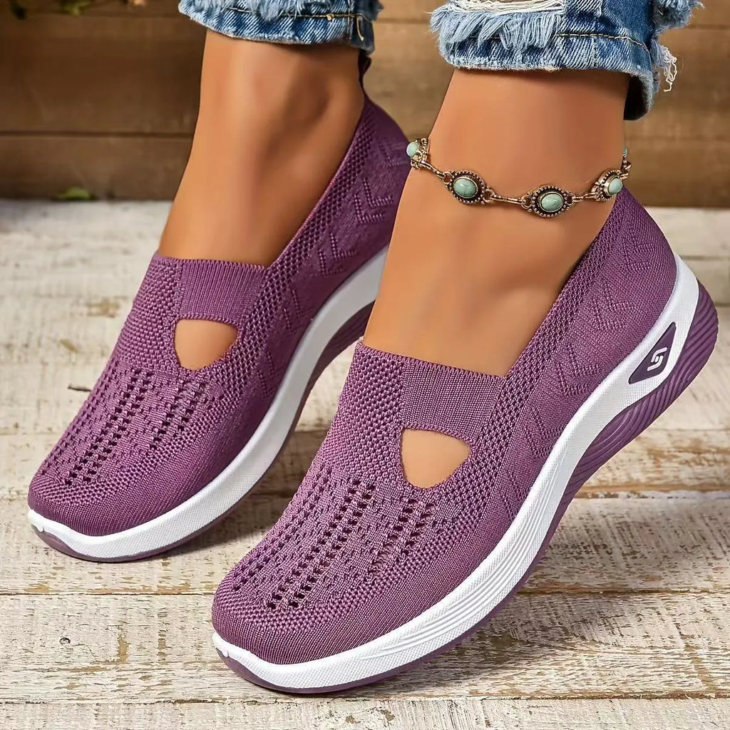 Casual low-top mesh shoes with a soft PVC sole and a T-shaped shoulder strap, shown in various colours.
