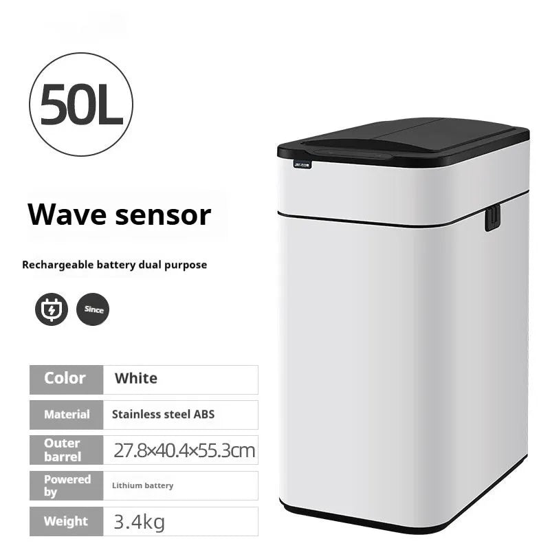 Stainless steel smart inductive trash can with square shape available in multiple sizes for kitchen and office