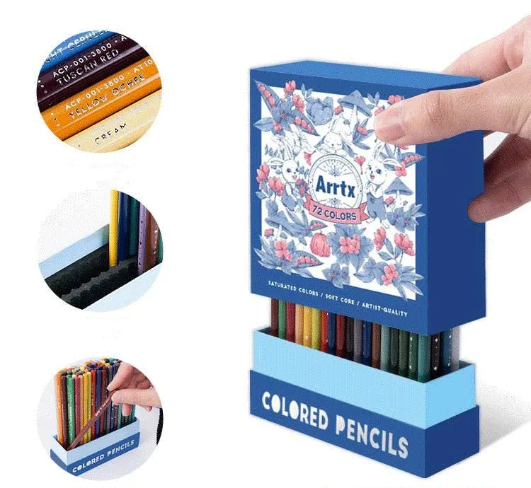 Boxed set of 72 or 126 soft core colour pencils with basswood barrels for art and examination use