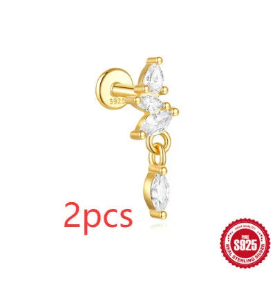 S925 sterling silver geometric earrings with a gold-plated moon and star design.