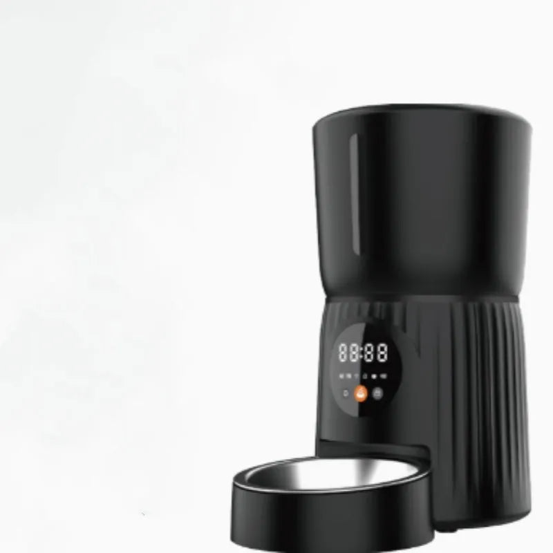 Black and white intelligent pet feeder with automatic timing and quantitative remote feeding function