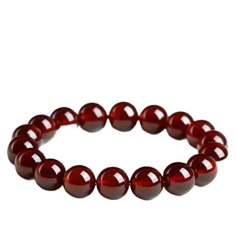 Natural orange red garnet crystal ball bracelet with Ruyi symbols in retro unisex design